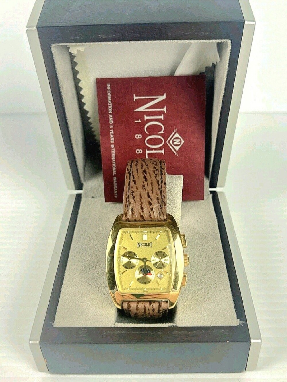Nicolet 1886 Swiss Automatic Master Calendar Chronograph 38mm Rose Gold Tonneau